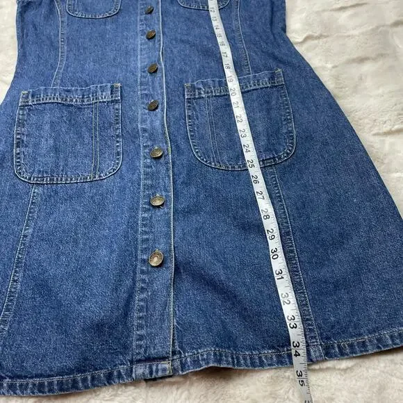 🔥Vintage 90s Y2K St. John’s Bay Denim Mini Jumper Dress Button Down Pockets 8P - Picture 15 of 16
